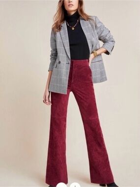 Anthropologie Burgundy Suede  High-Rise Wide Leg Pants